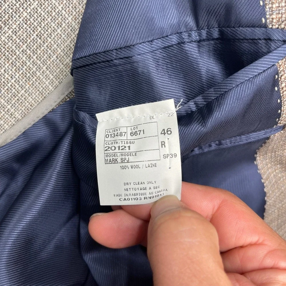 Jack Victor Elite Men 46R Blazer Tan Textured Wool Lightweight Summer Sport Coat